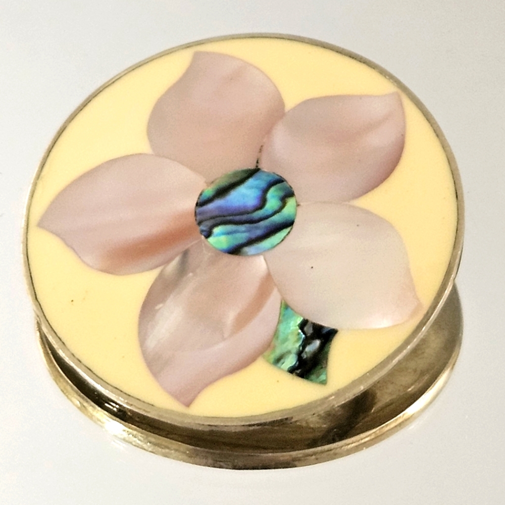 Vintage Mexican Silver Broach With Mother Of Pearl And Abalone Inlay
